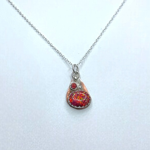 🌺 Artisan Opal, Sterling & Copper Necklace - Picture 5 of 11